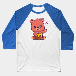 Cute Bear Eating Honey Cartoon Baseball T-Shirt